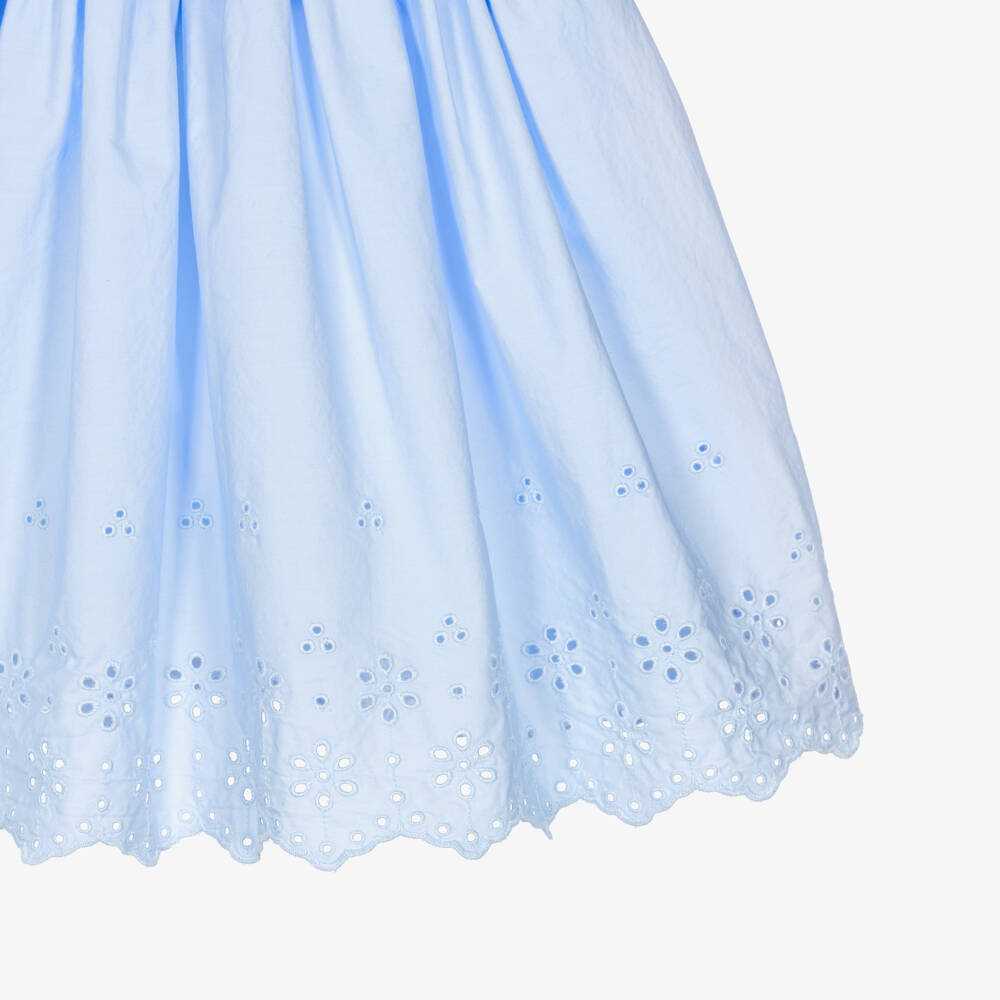 Tommy Hilfiger-Girls Blue Cotton Jersey & Broderie Anglaise Dress | Childrensalon