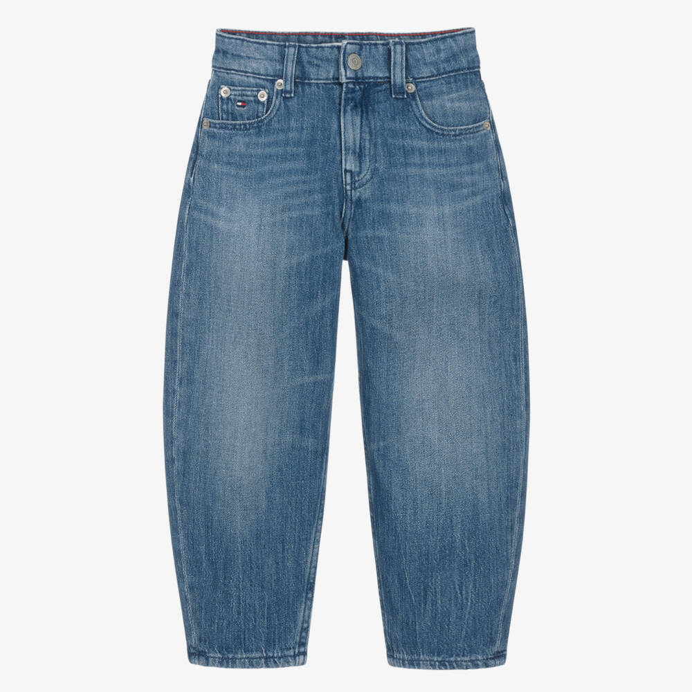 Tommy Hilfiger-Girls Blue Denim Barrel Jeans | Childrensalon