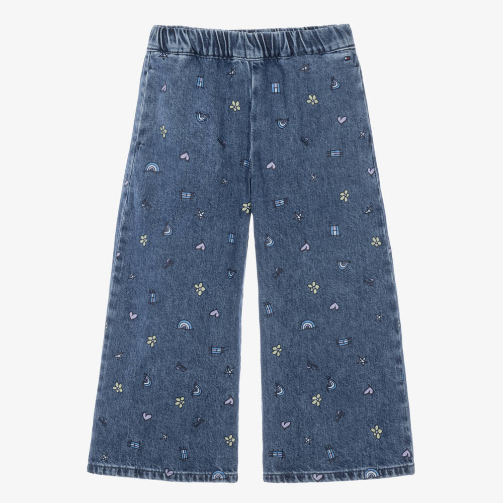 Tommy Hilfiger-Girls Blue Denim Culottes with Doodle Print | Childrensalon