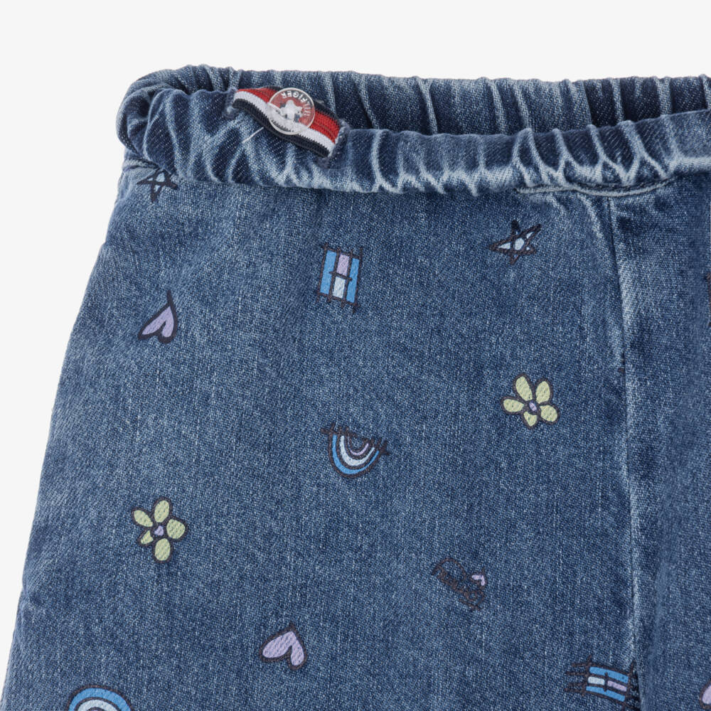 Tommy Hilfiger-Girls Blue Denim Culottes with Doodle Print | Childrensalon