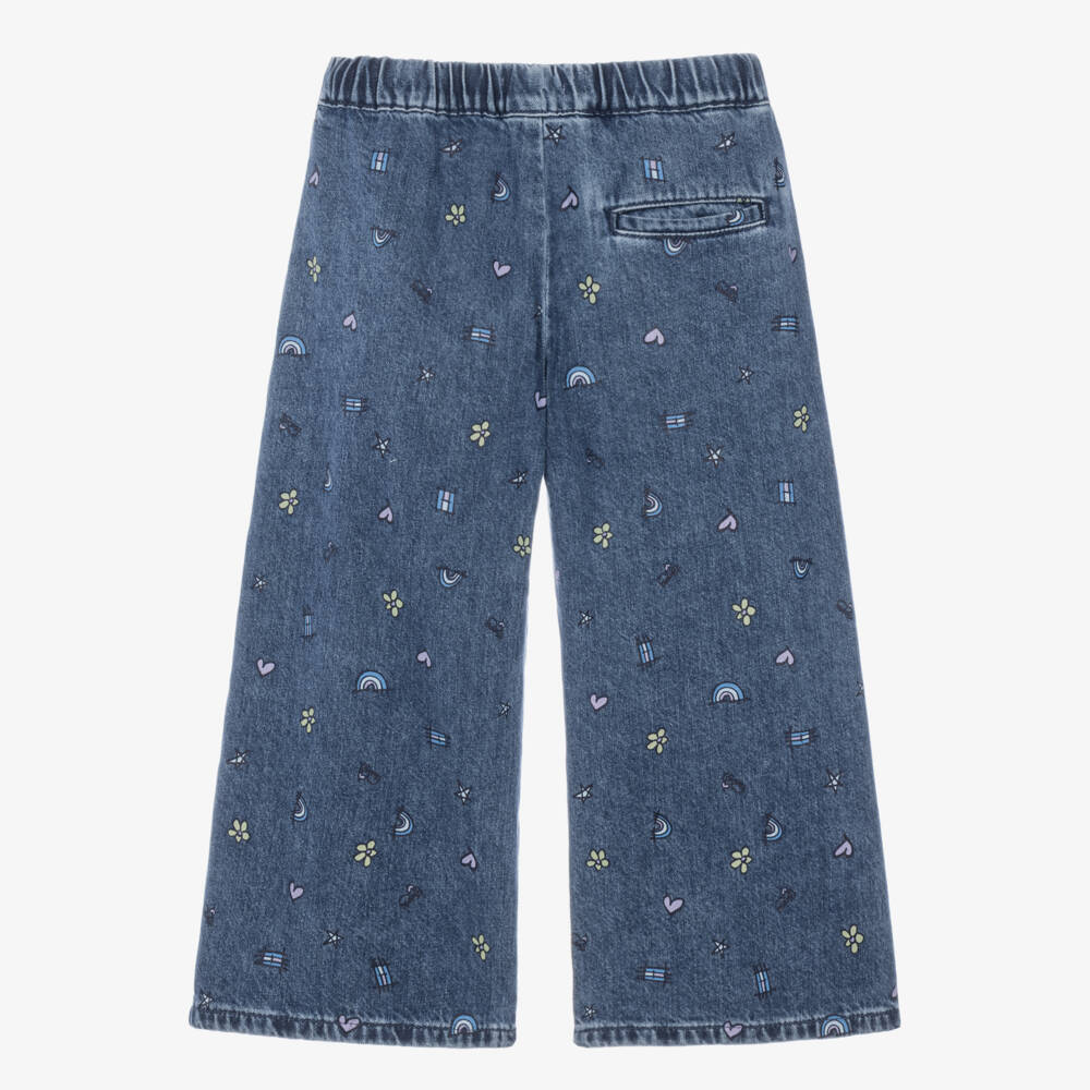 Tommy Hilfiger-Girls Blue Denim Culottes with Doodle Print | Childrensalon