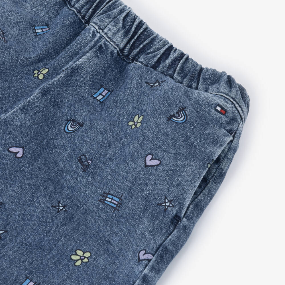 Tommy Hilfiger-Girls Blue Denim Culottes with Doodle Print | Childrensalon