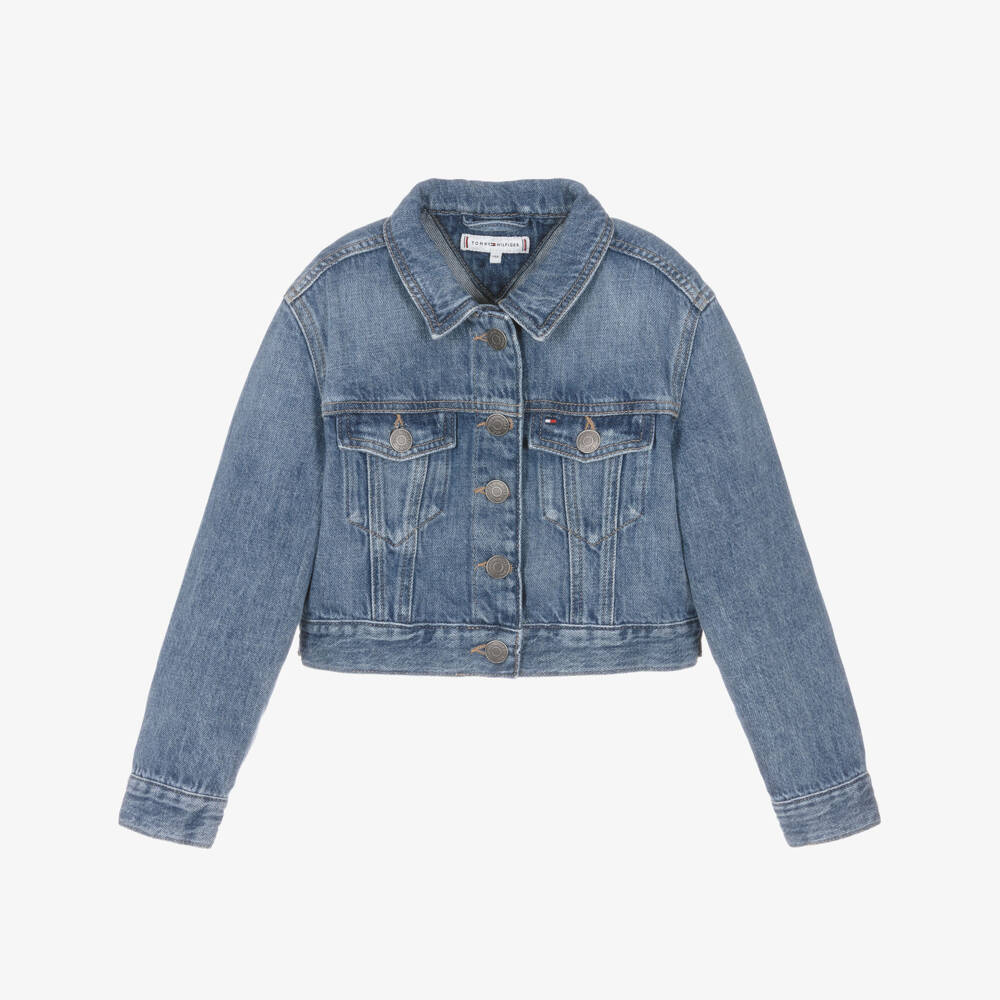 Tommy Hilfiger-Girls Blue Denim Jacket with Star Flag Logo | Childrensalon