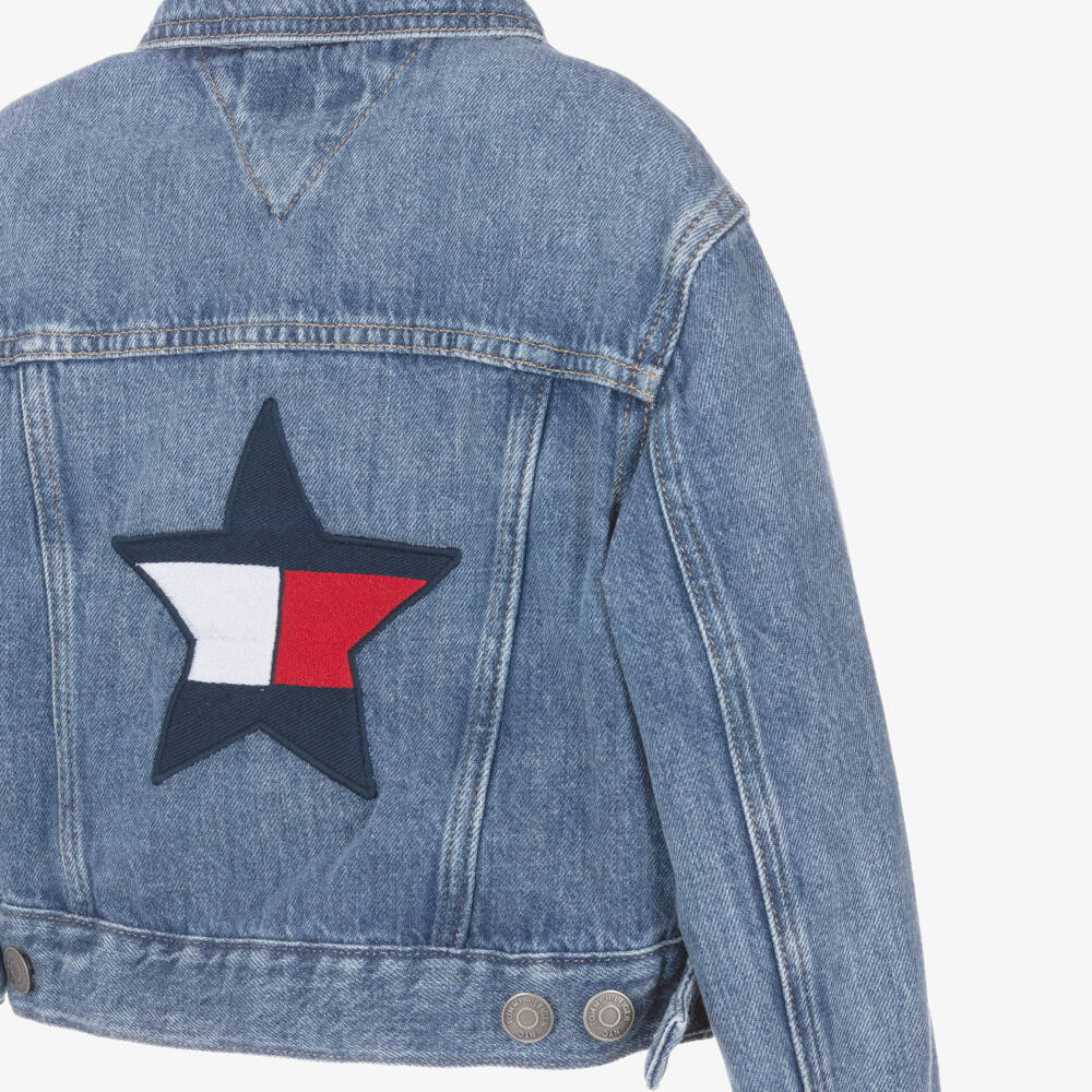 Tommy Hilfiger-Girls Blue Denim Jacket with Star Flag Logo | Childrensalon