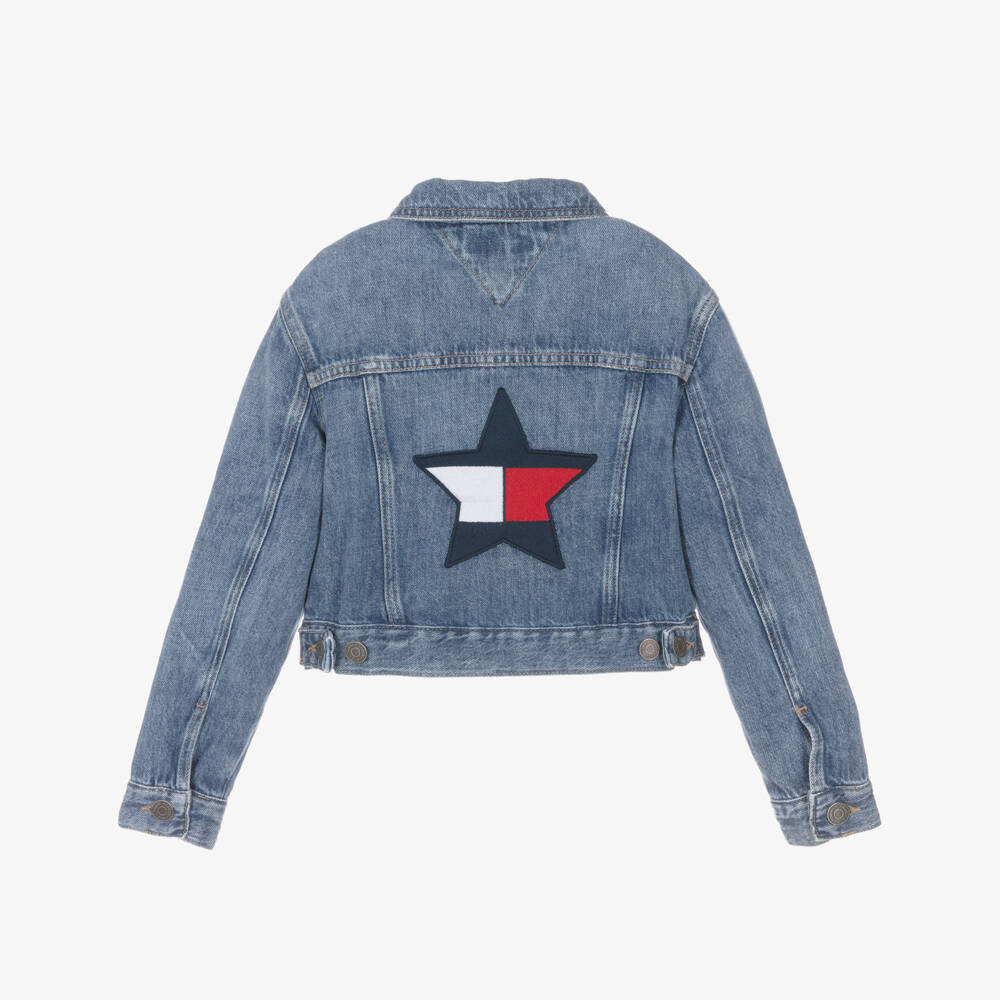 Tommy Hilfiger-Girls Blue Denim Jacket with Star Flag Logo | Childrensalon