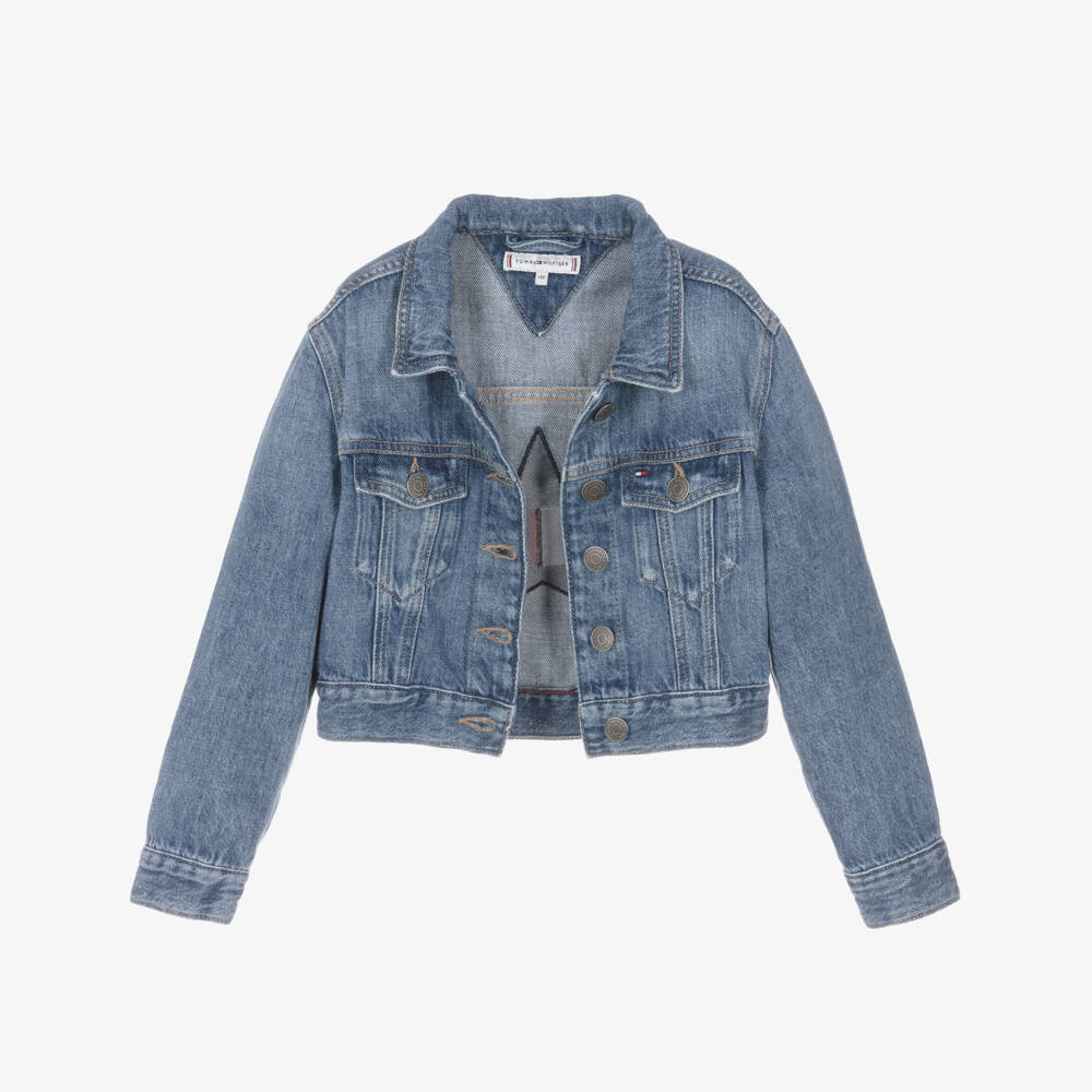 Tommy Hilfiger-Girls Blue Denim Jacket with Star Flag Logo | Childrensalon