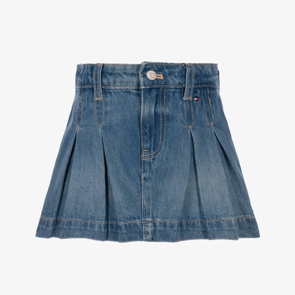 Tommy Hilfiger-Girls Blue Denim Pleated Skirt | Childrensalon