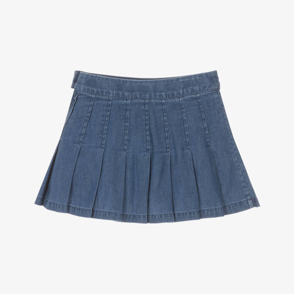 Tommy Hilfiger-Girls Blue Denim Pleated Skirt with Adjustable Waist | Childrensalon