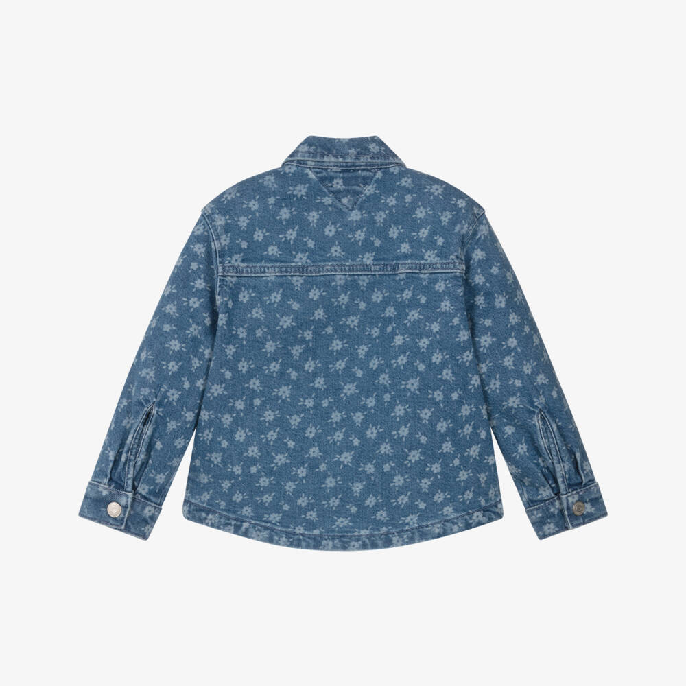 Tommy Hilfiger-Girls Blue Floral Denim Overshirt | Childrensalon
