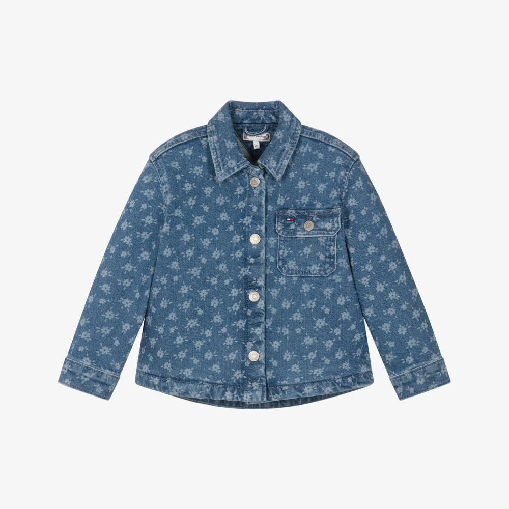 Tommy Hilfiger-Girls Blue Floral Denim Overshirt | Childrensalon