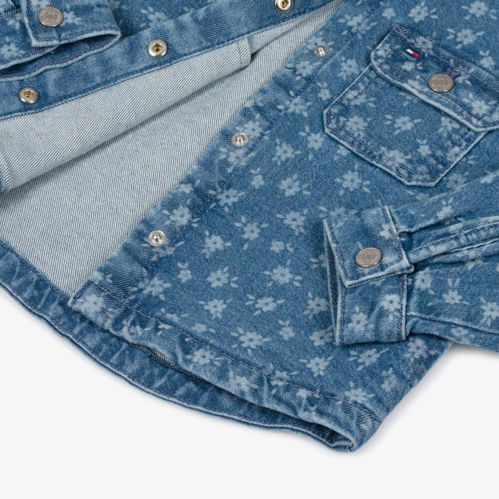 Tommy Hilfiger-Girls Blue Floral Denim Overshirt | Childrensalon
