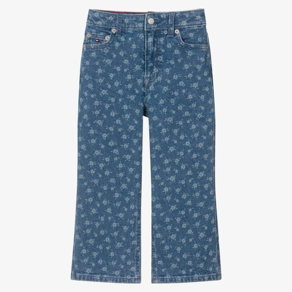 Tommy Hilfiger-Girls Blue Mabel Wide Leg Floral Denim Jeans | Childrensalon