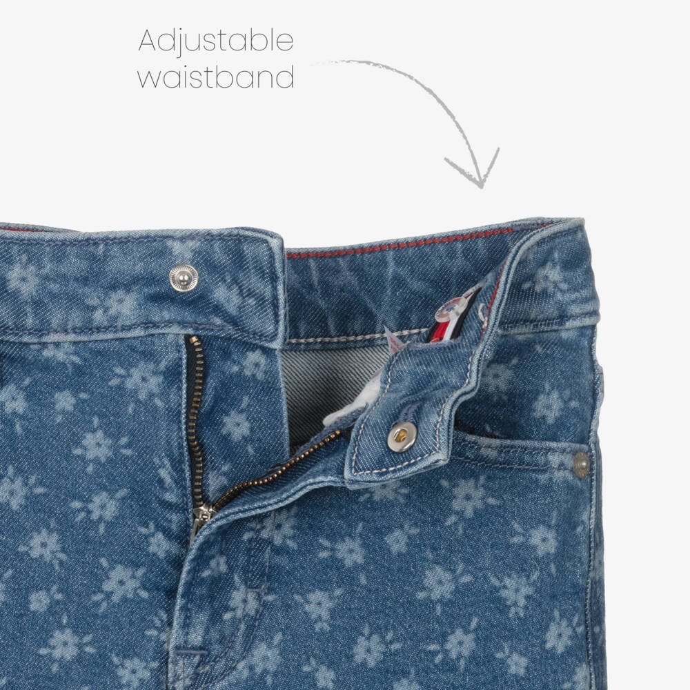 Tommy Hilfiger-Girls Blue Mabel Wide Leg Floral Denim Jeans | Childrensalon