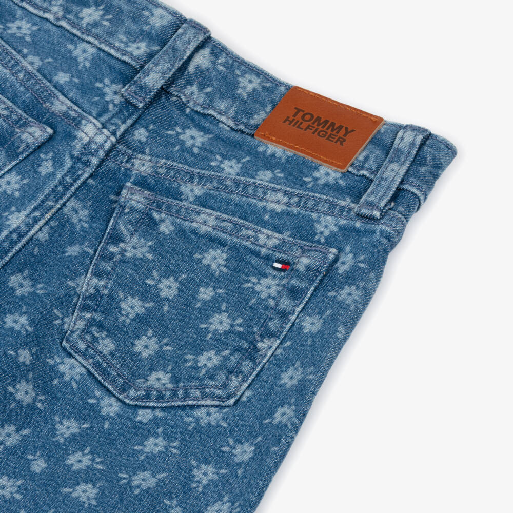 Tommy Hilfiger-Girls Blue Mabel Wide Leg Floral Denim Jeans | Childrensalon
