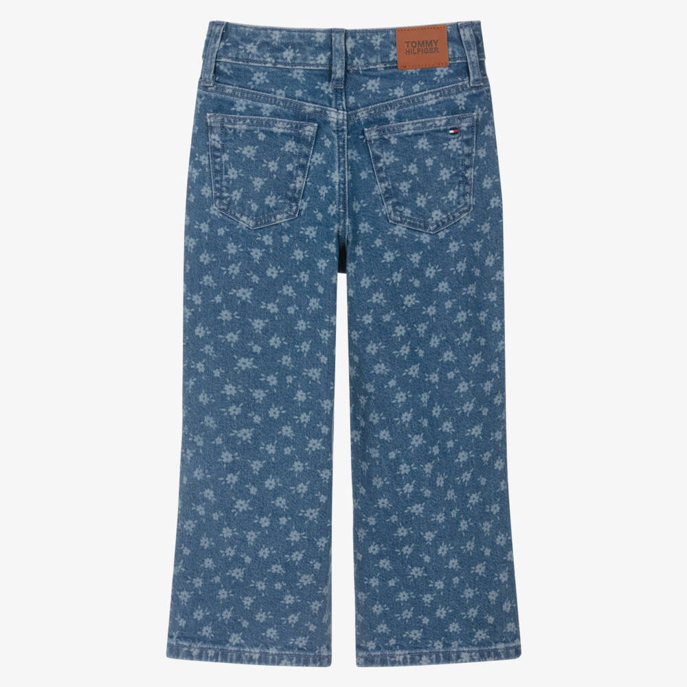 Tommy Hilfiger-Girls Blue Mabel Wide Leg Floral Denim Jeans | Childrensalon