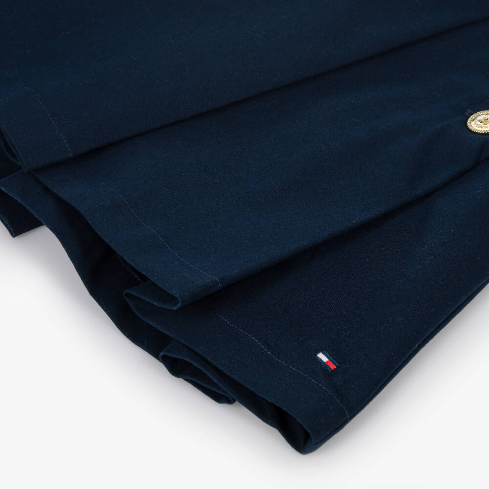 Tommy Hilfiger-Girls Blue Pleated Skirt with Gold Buttons | Childrensalon