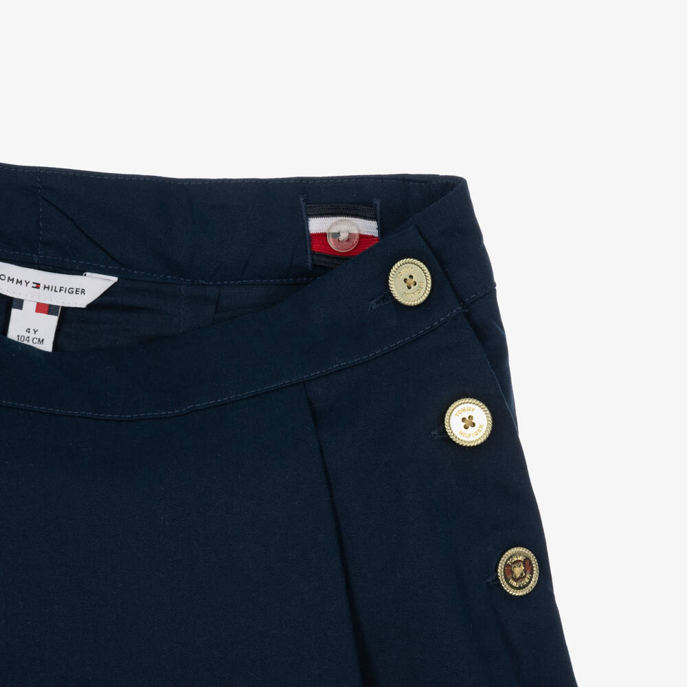 Tommy Hilfiger-Girls Blue Pleated Skirt with Gold Buttons | Childrensalon