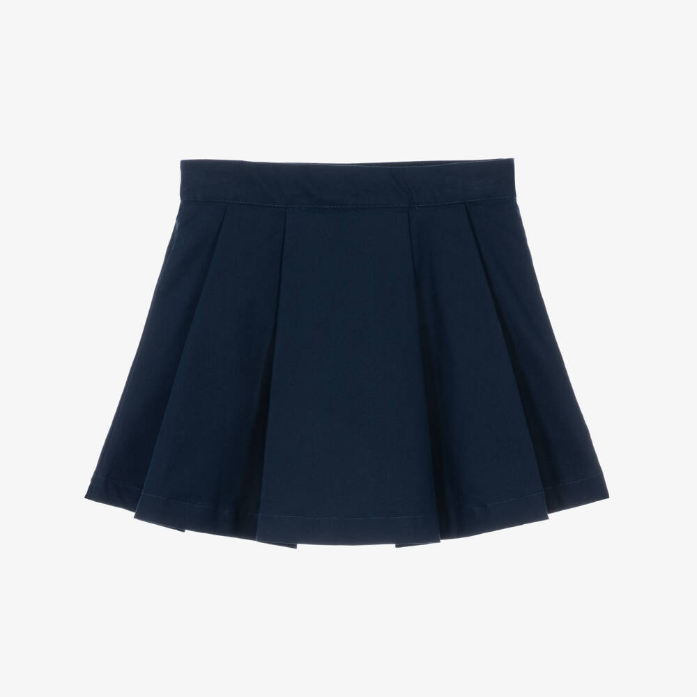 Tommy Hilfiger-Girls Blue Pleated Skirt with Gold Buttons | Childrensalon