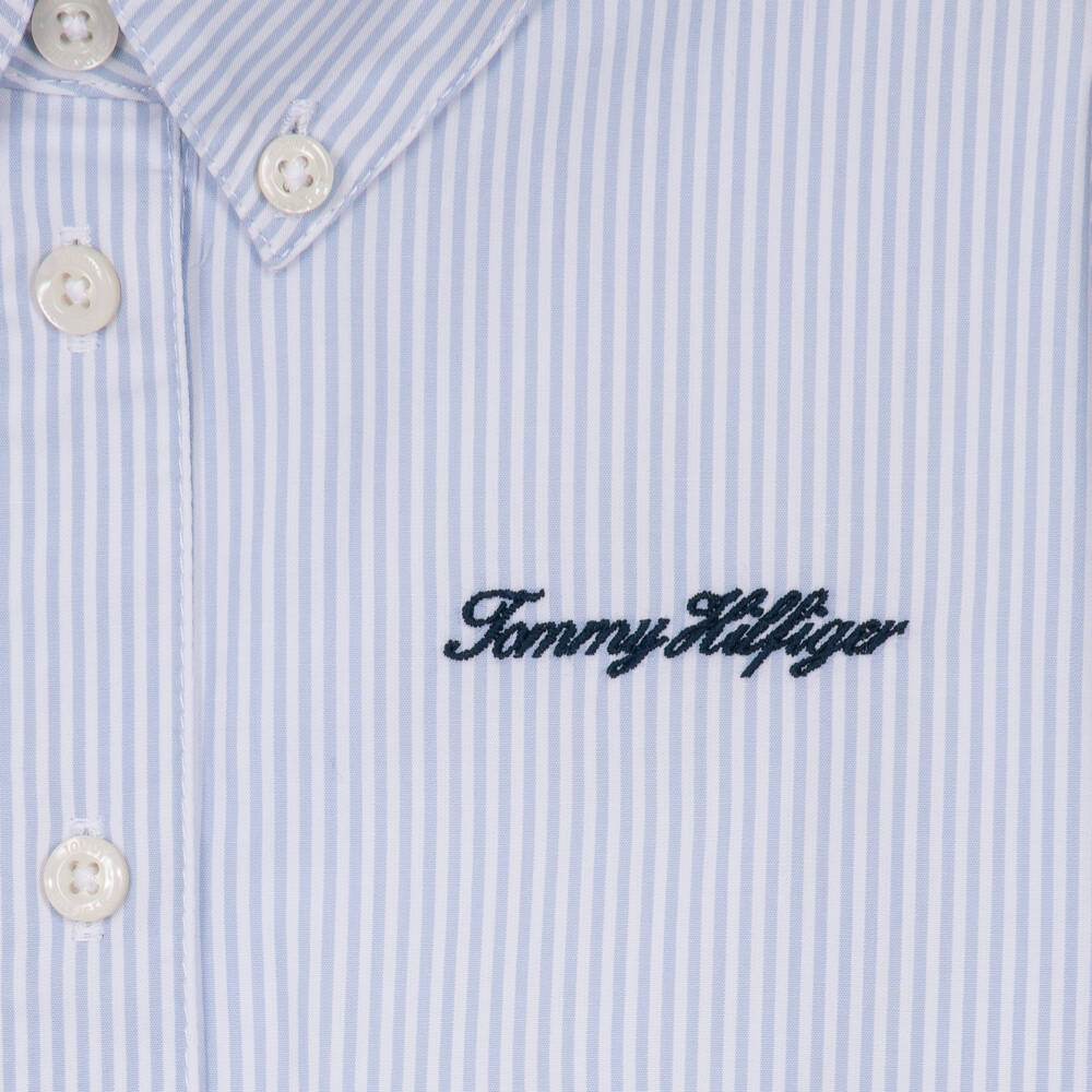 Tommy Hilfiger-Girls Blue Stripe Cropped Shirt | Childrensalon