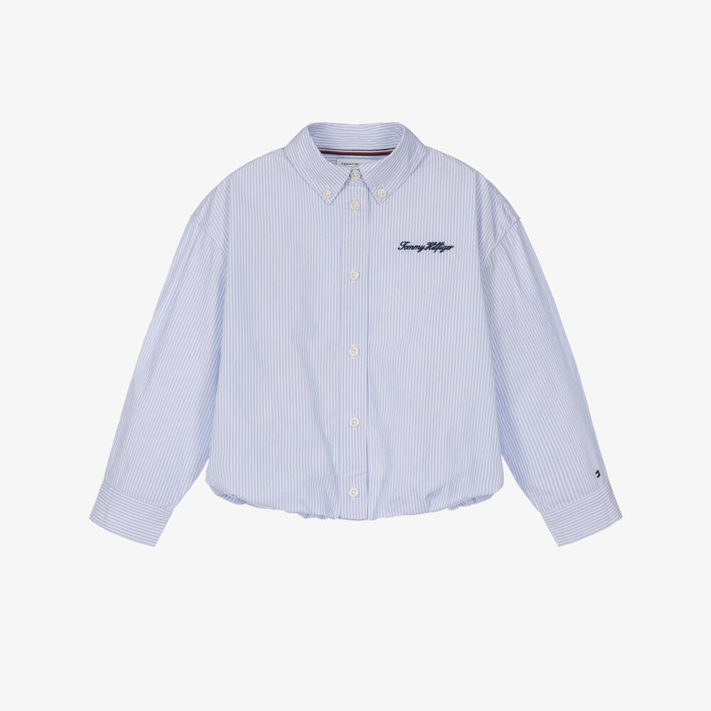 Tommy Hilfiger-Girls Blue Stripe Cropped Shirt  | Childrensalon