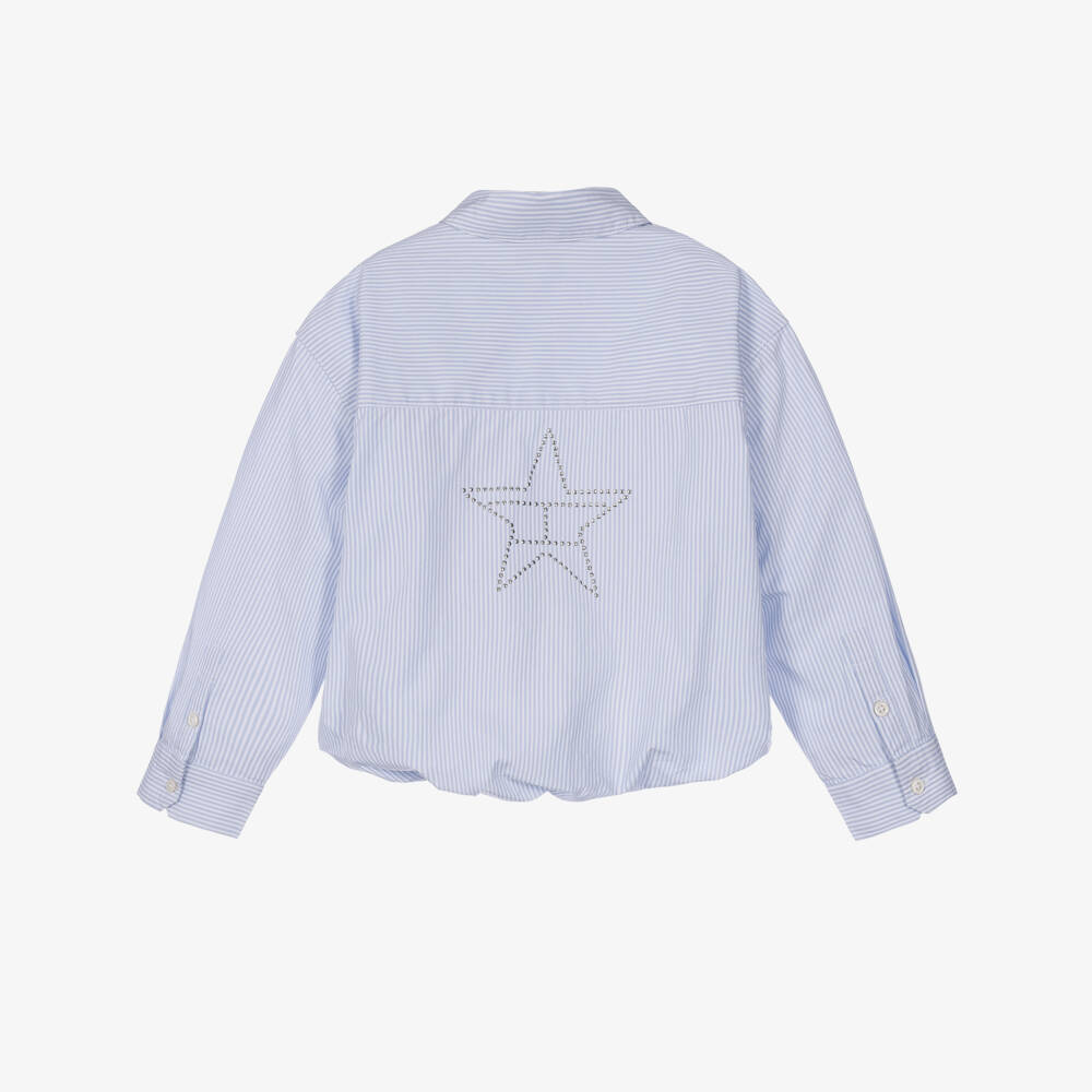 Tommy Hilfiger-Girls Blue Stripe Cropped Shirt | Childrensalon