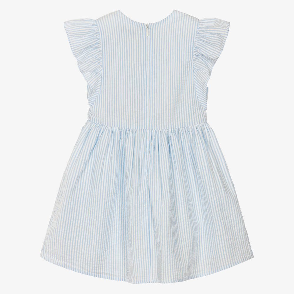 Tommy Hilfiger-Girls Blue Striped Cotton Seersucker Dress | Childrensalon