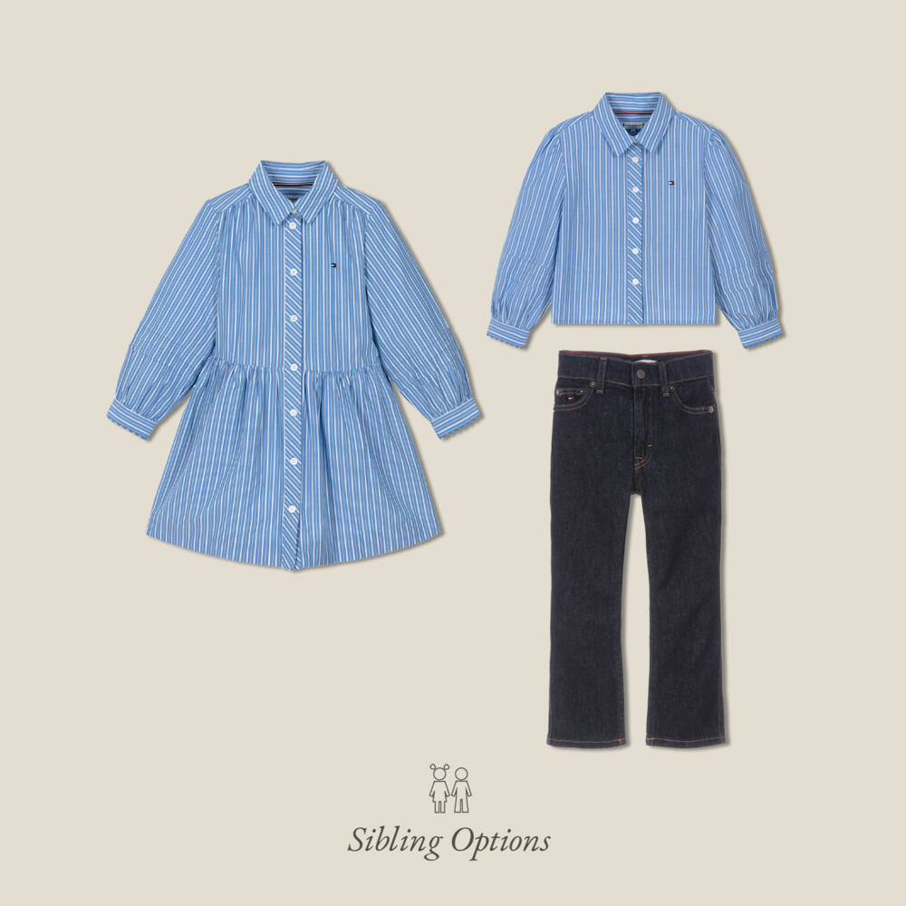 Tommy Hilfiger-Платье-рубашка сине-белое в полоску для девочек | Childrensalon