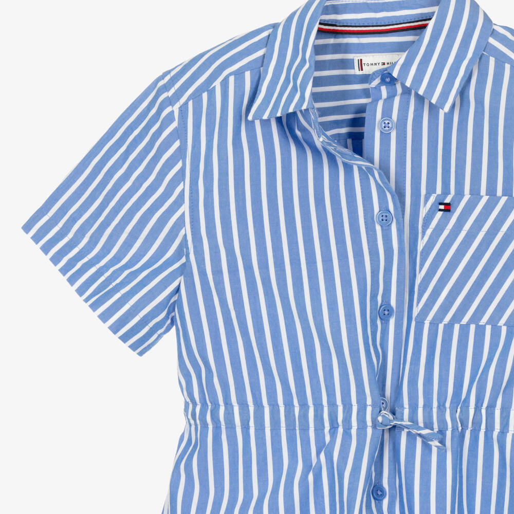 Tommy Hilfiger-Girls Blue & White Striped Cotton Shirt Dress | Childrensalon