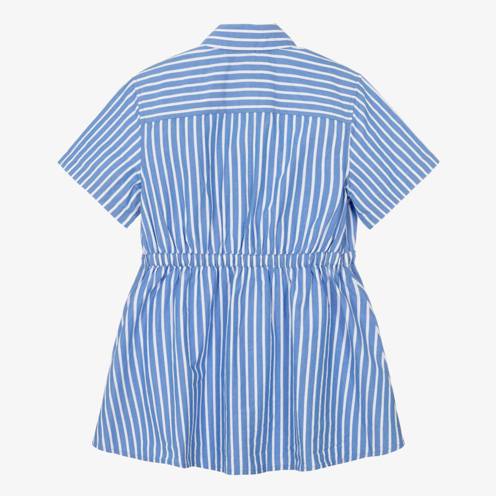 Tommy Hilfiger-Girls Blue & White Striped Cotton Shirt Dress | Childrensalon