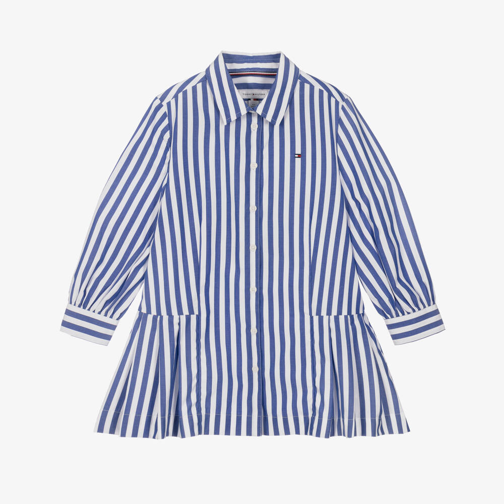 Tommy Hilfiger-Girls Blue & White Striped Poplin Dress | Childrensalon