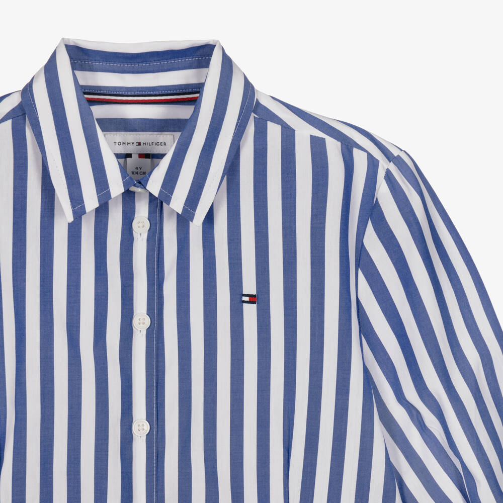 Tommy Hilfiger-Girls Blue & White Striped Poplin Dress | Childrensalon