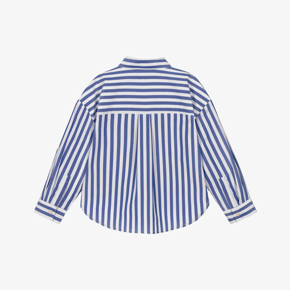 Tommy Hilfiger-Girls Blue & White Striped Poplin Shirt | Childrensalon