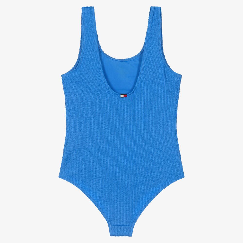 Tommy Hilfiger-Girls Bright Blue Crinkle TH Swimsuit | Childrensalon