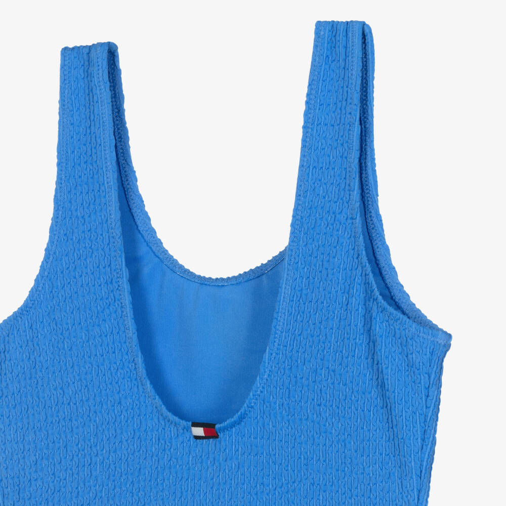 Tommy Hilfiger-Girls Bright Blue Crinkle TH Swimsuit | Childrensalon