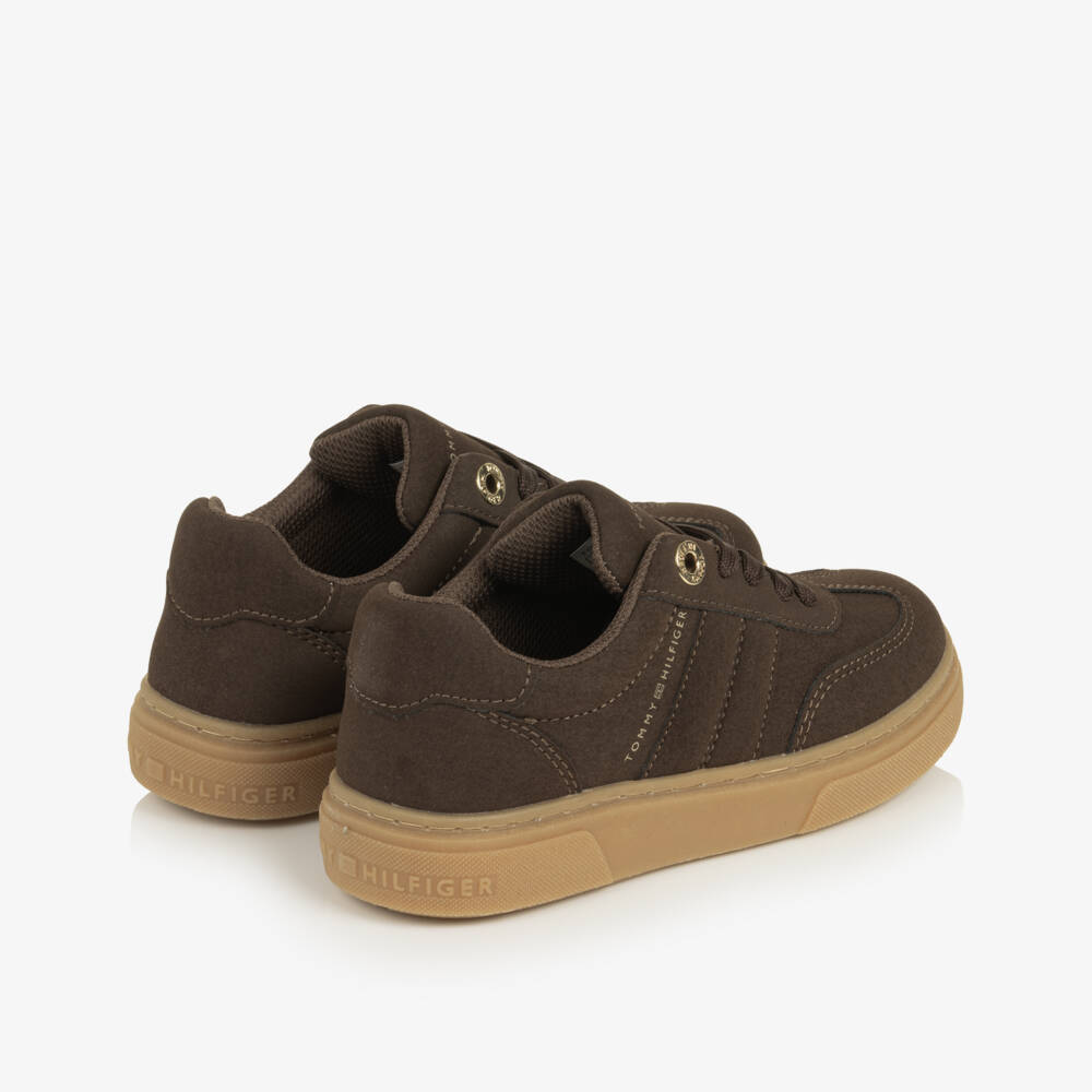 Tommy Hilfiger-Girls Brown Faux Suede Lace-Up Trainers | Childrensalon