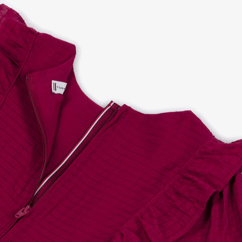 Tommy Hilfiger-Girls Burgundy Red Long Sleeved Ruffle Dress | Childrensalon