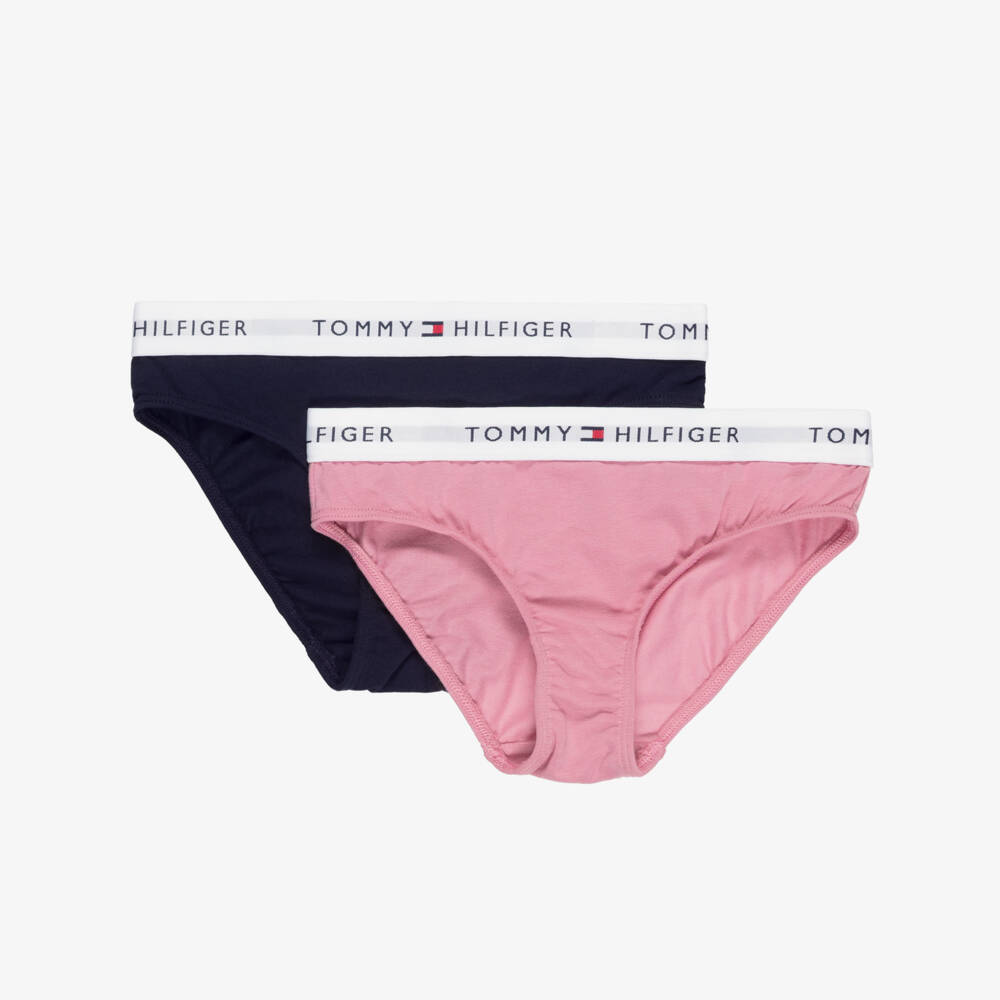 Tommy Hilfiger-Girls Cotton Knickers in Pink & Navy Blue (2 Pack) | Childrensalon
