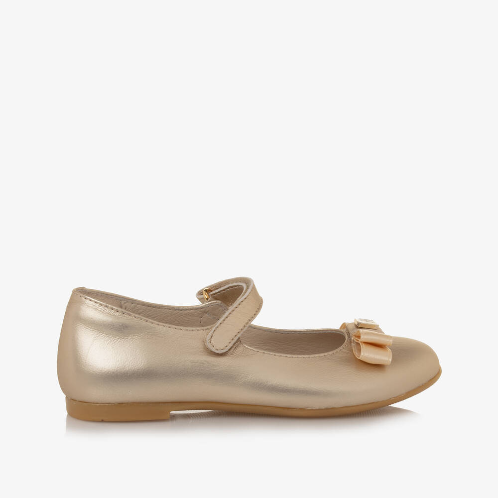 Tommy Hilfiger-Girls Gold Leather Ballerina Bar Shoes | Childrensalon