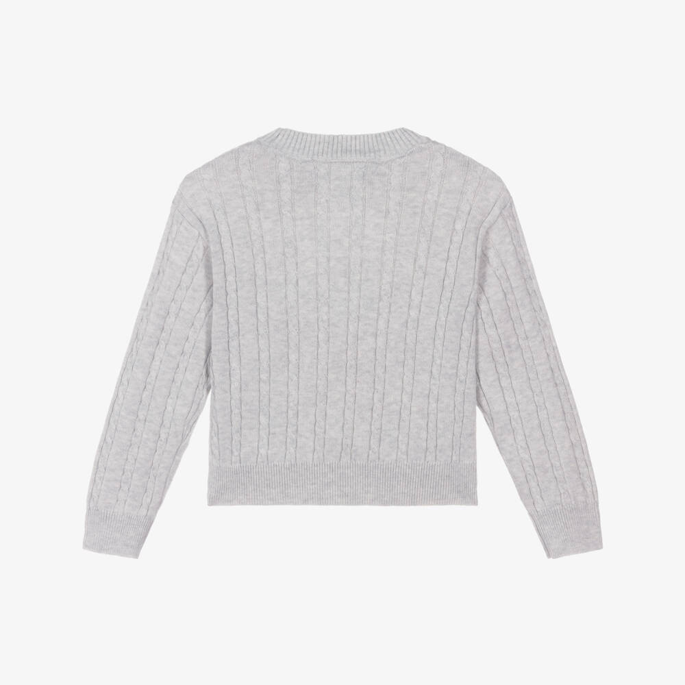 Tommy Hilfiger-Girls Grey Cotton Cable Knit Sweater | Childrensalon