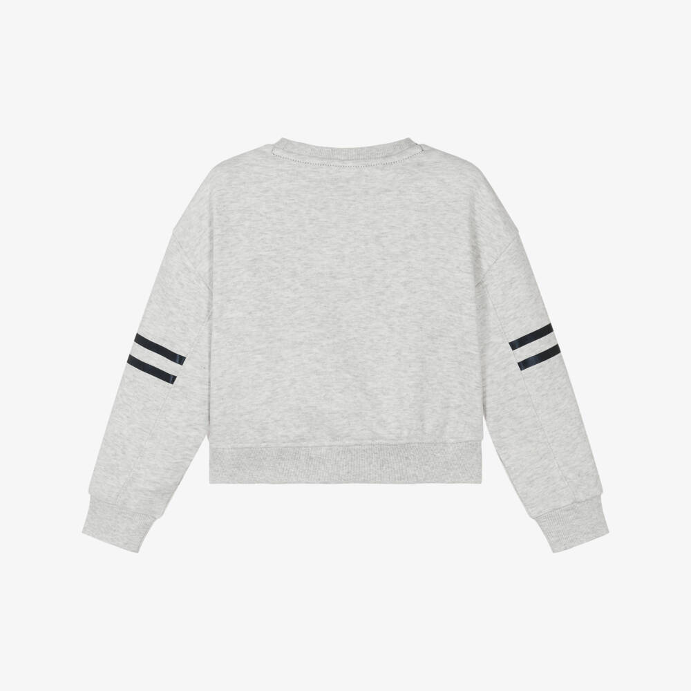 Tommy Hilfiger-Girls Grey Marl Cotton Sweatshirt with Varsity Logo | Childrensalon