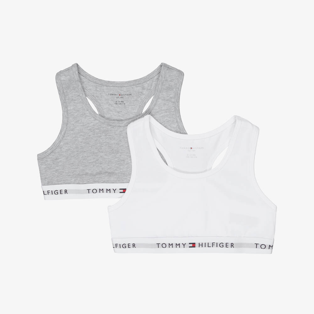 Tommy Hilfiger-Girls Grey & White Cotton Bra Tops (2 Pack) | Childrensalon