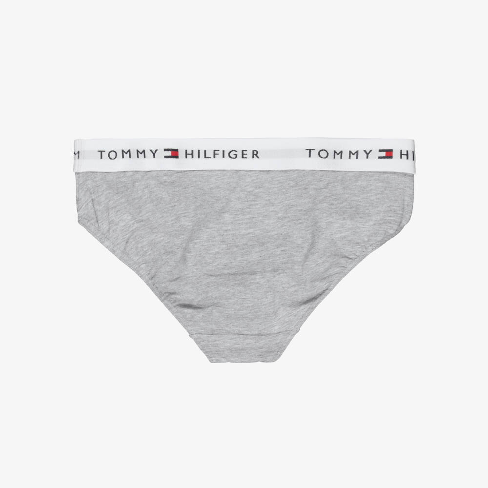 Tommy Hilfiger-Girls Grey & White Cotton Knickers (2 Pack) | Childrensalon