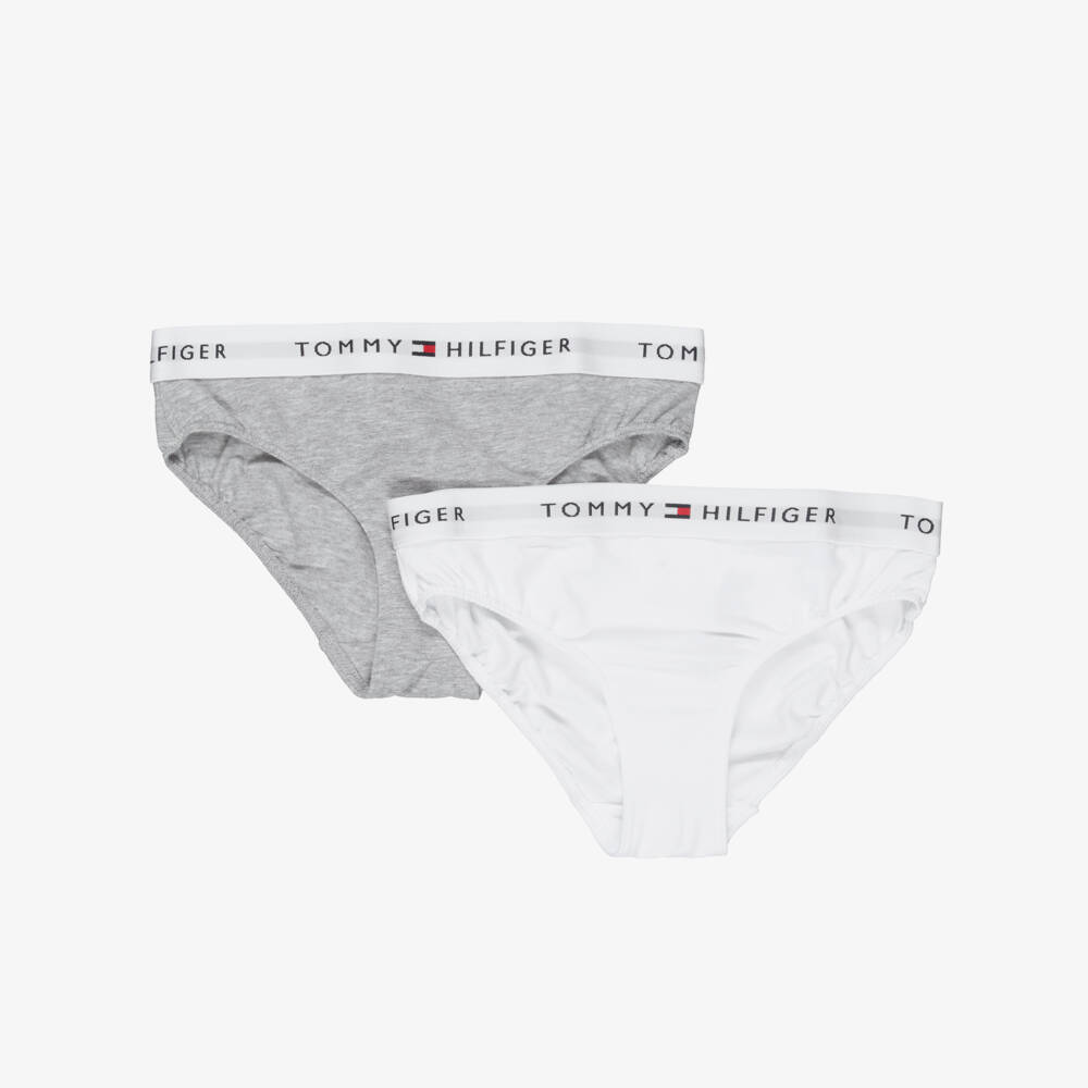 Tommy Hilfiger-Girls Grey & White Cotton Knickers (2 Pack) | Childrensalon
