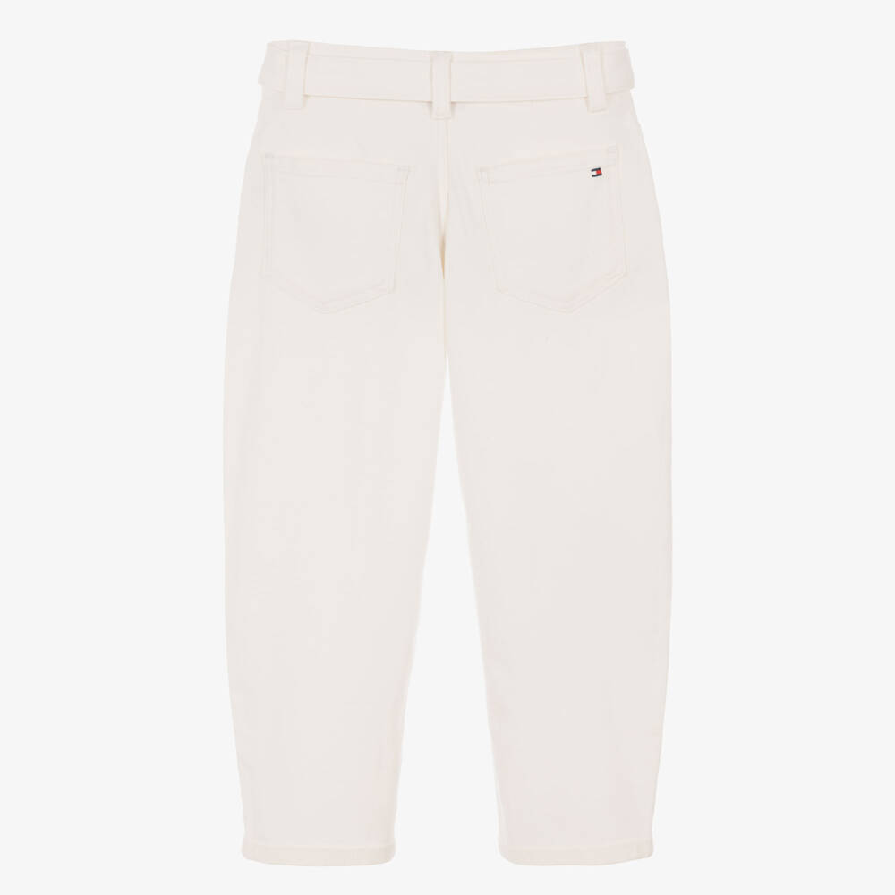 Tommy Hilfiger-Girls Ivory Barrel Leg Twill Trousers | Childrensalon