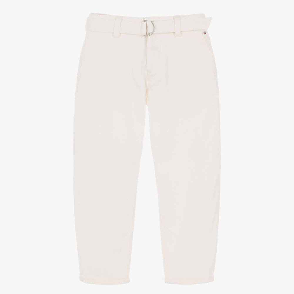 Tommy Hilfiger-Girls Ivory Barrel Leg Twill Trousers | Childrensalon
