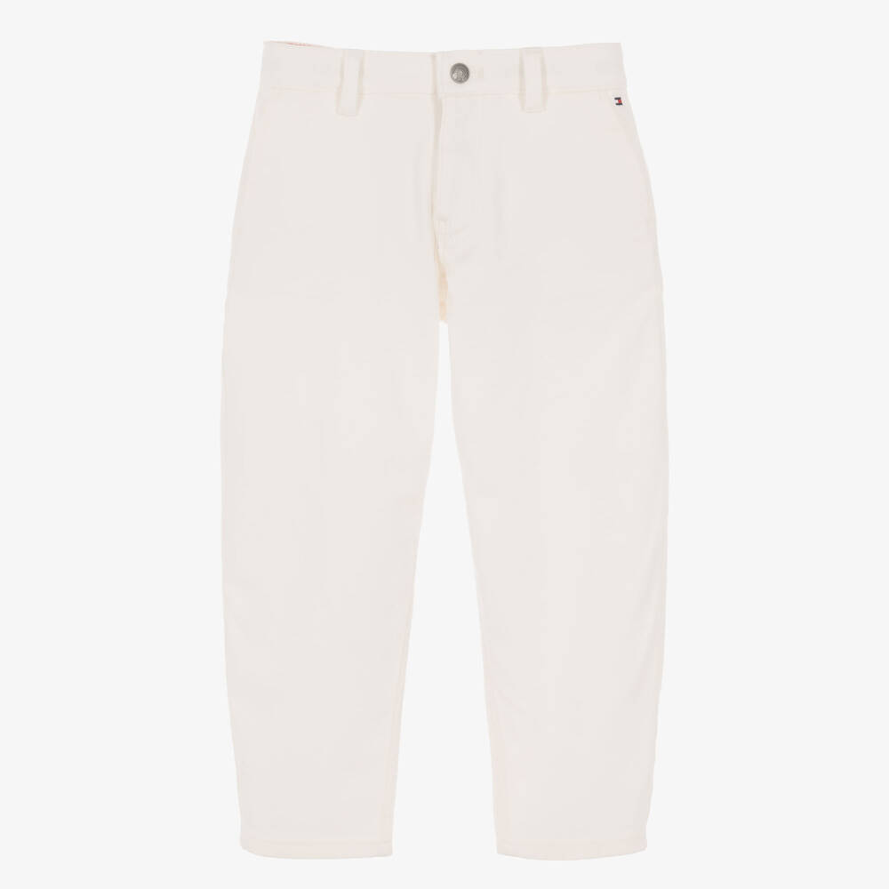 Tommy Hilfiger-Girls Ivory Barrel Leg Twill Trousers | Childrensalon