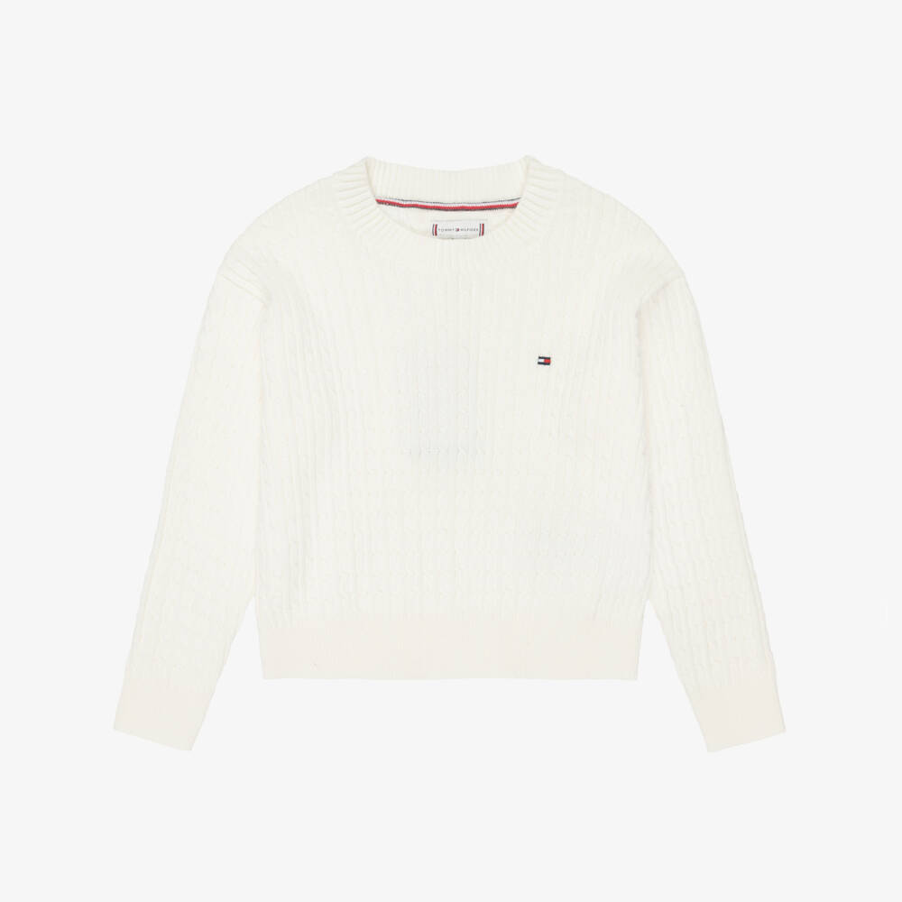 Tommy Hilfiger-Girls Ivory Cable Cotton Knit Jumper | Childrensalon