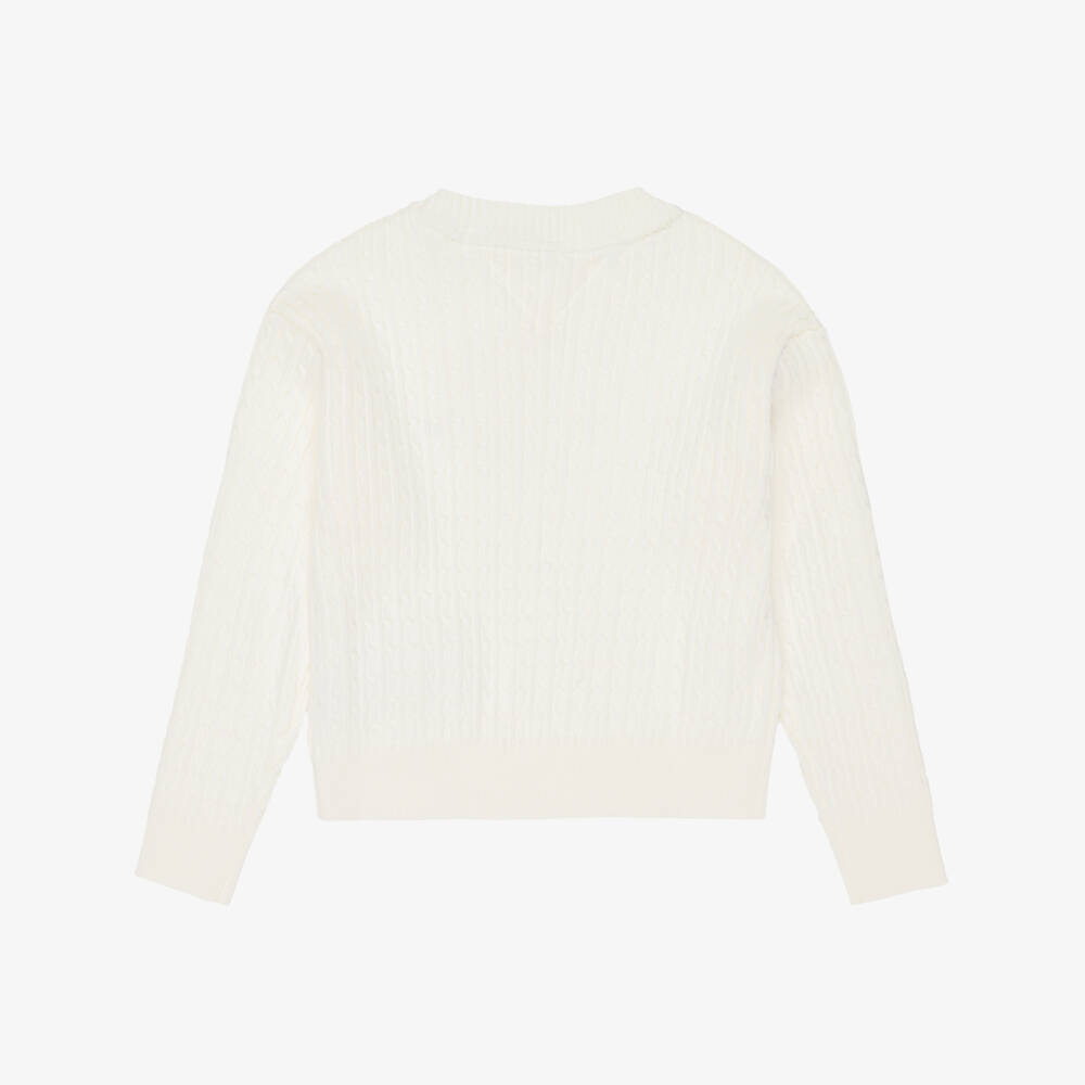 Tommy Hilfiger-بلوفر بنات قطن محبوك كابل لون عاجي | Childrensalon