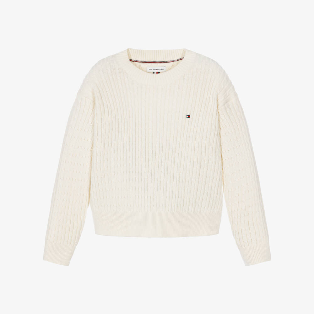 Tommy Hilfiger-Girls Ivory Cable Knit Sweater | Childrensalon
