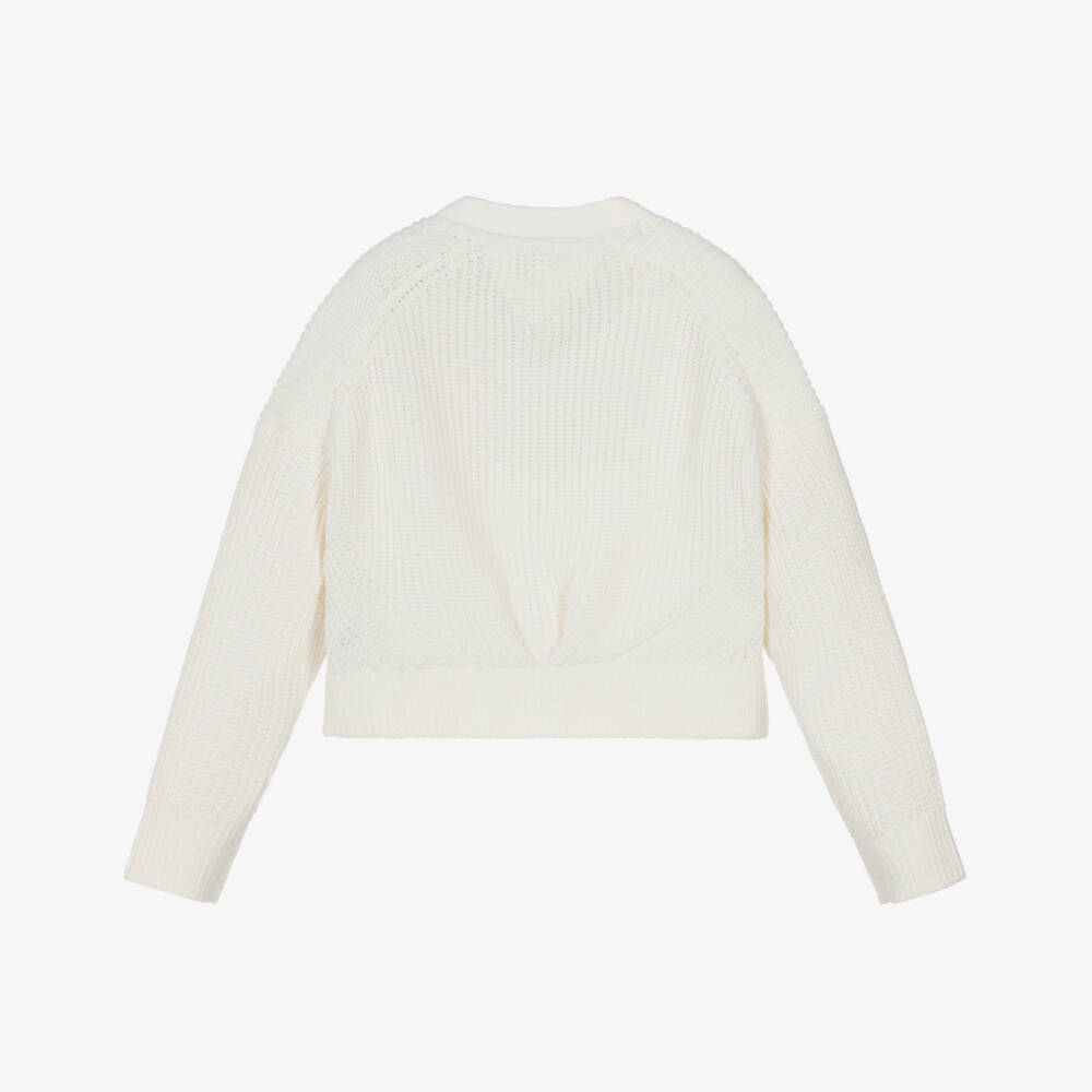 Tommy Hilfiger-Girls Ivory Chenille Cardigan with Flag Logo | Childrensalon